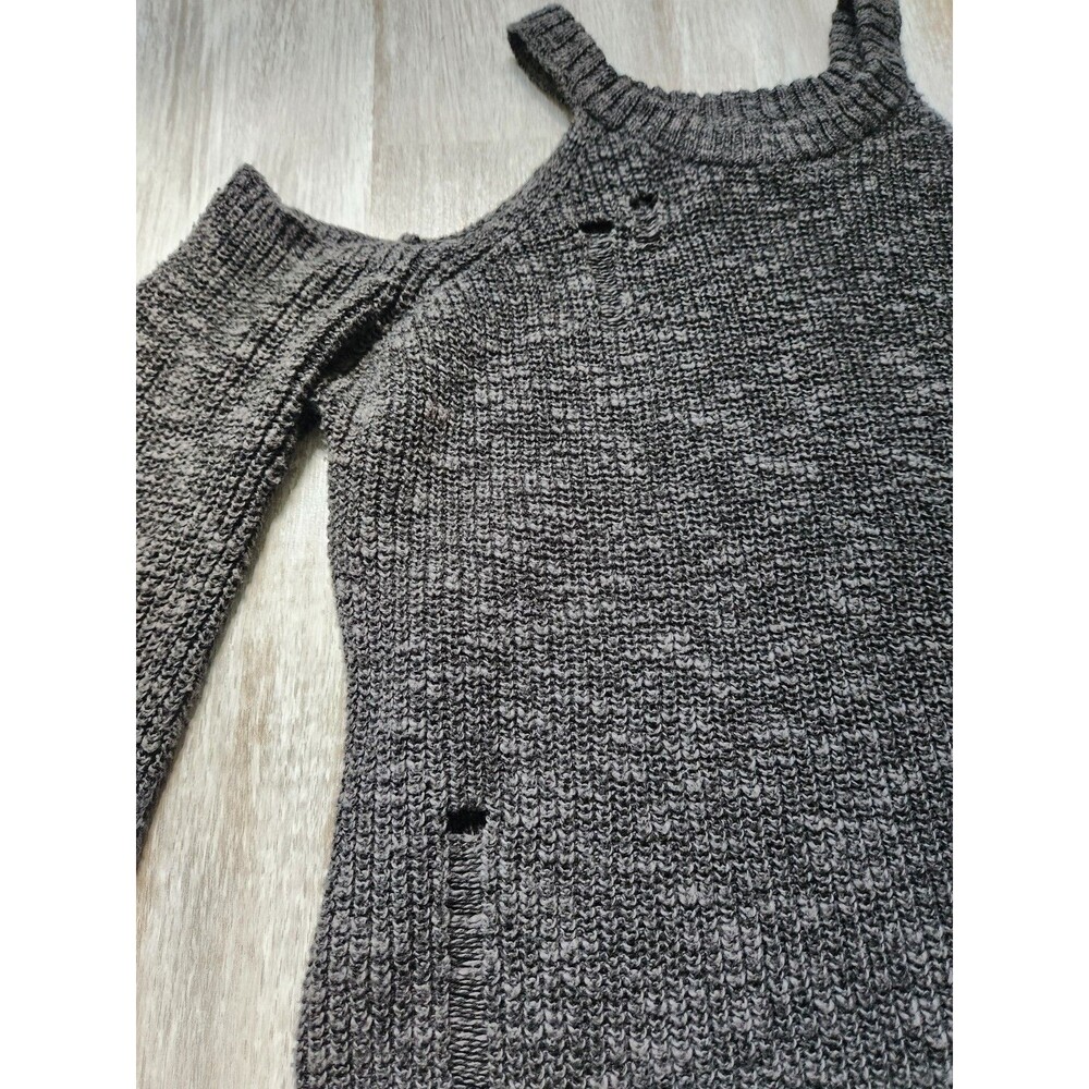 American Eagle Cold Shoulder Sweater Gray Knit Distressed Womens M Cozy EUC - Picture 3 of 8